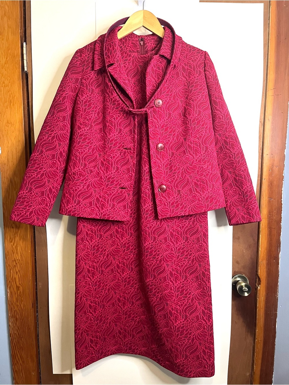 Kensington London New York Red Mod Shift Dress & Jacket Set w/ Belt (Fits XS)